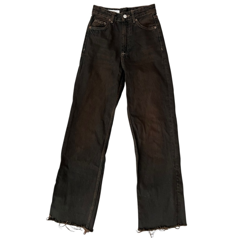 Zara Chocolate Brown High Rise Raw Hem Jeans Size 2